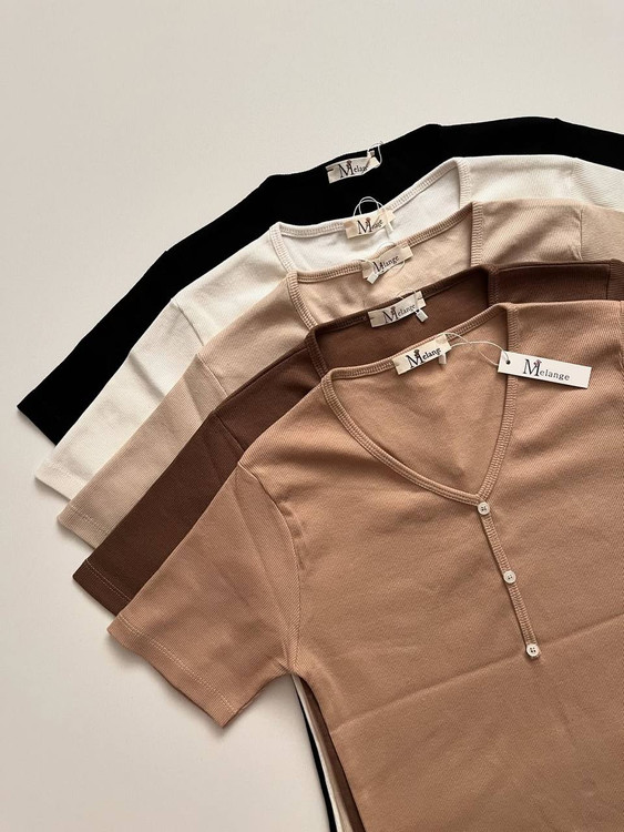 تیشرت کبریتی زنانه جنس کبریتی مدل یقه هفت دکمه نما