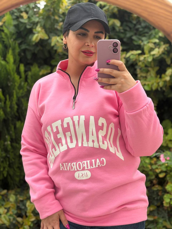 خرید دورس نیم زیپ جلو طرحدار زنانه