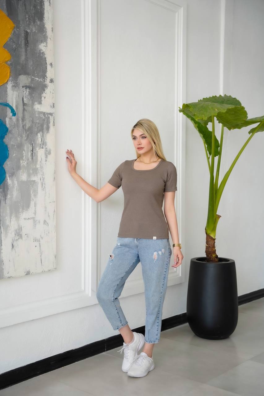 تیشرت استین کوتاه کبریتی یقه خشت