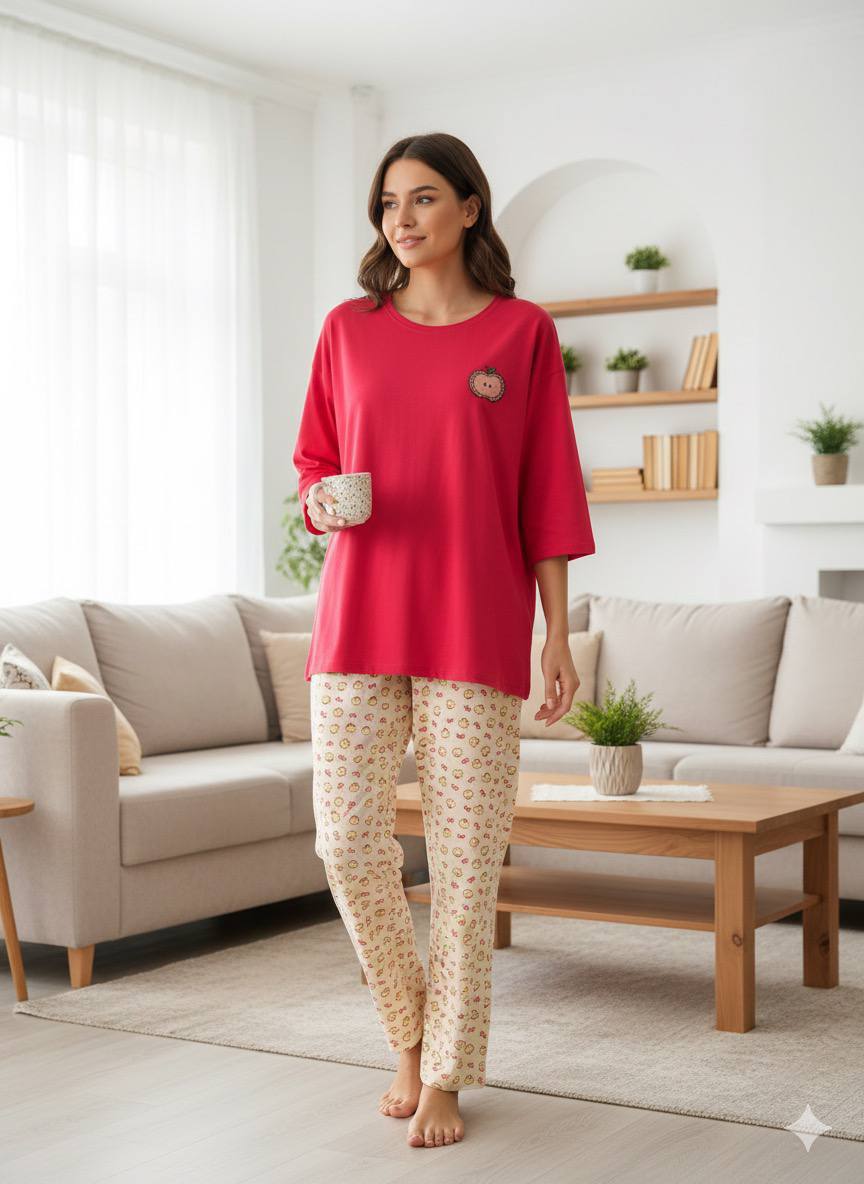 خرید انلاین تیشرت لانگ و شلوار بگ طرحدار زنانه