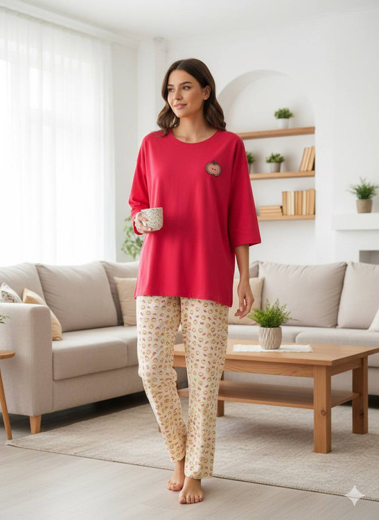 خرید انلاین تیشرت لانگ و شلوار بگ طرحدار زنانه