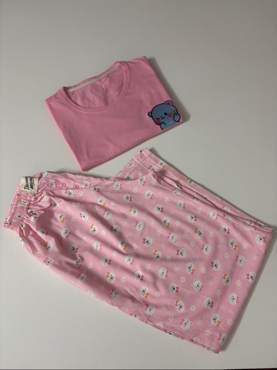 ست تیشرت لانگ و شلوار بگ زنانه جنس نخ پنبه