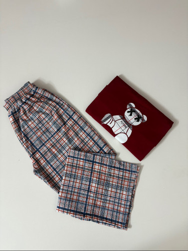 خرید انلاین تیشرت لانگ و شلوار بگ زنانه مدل عروسکی چاپی جنس نخ پنبه