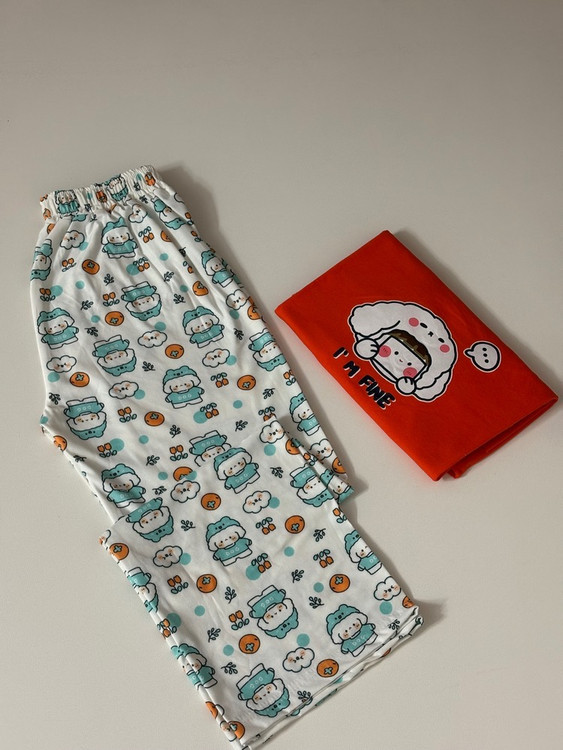 تیشرت لانگ و شلوار بگ زنانه مدل عروسکی چاپی