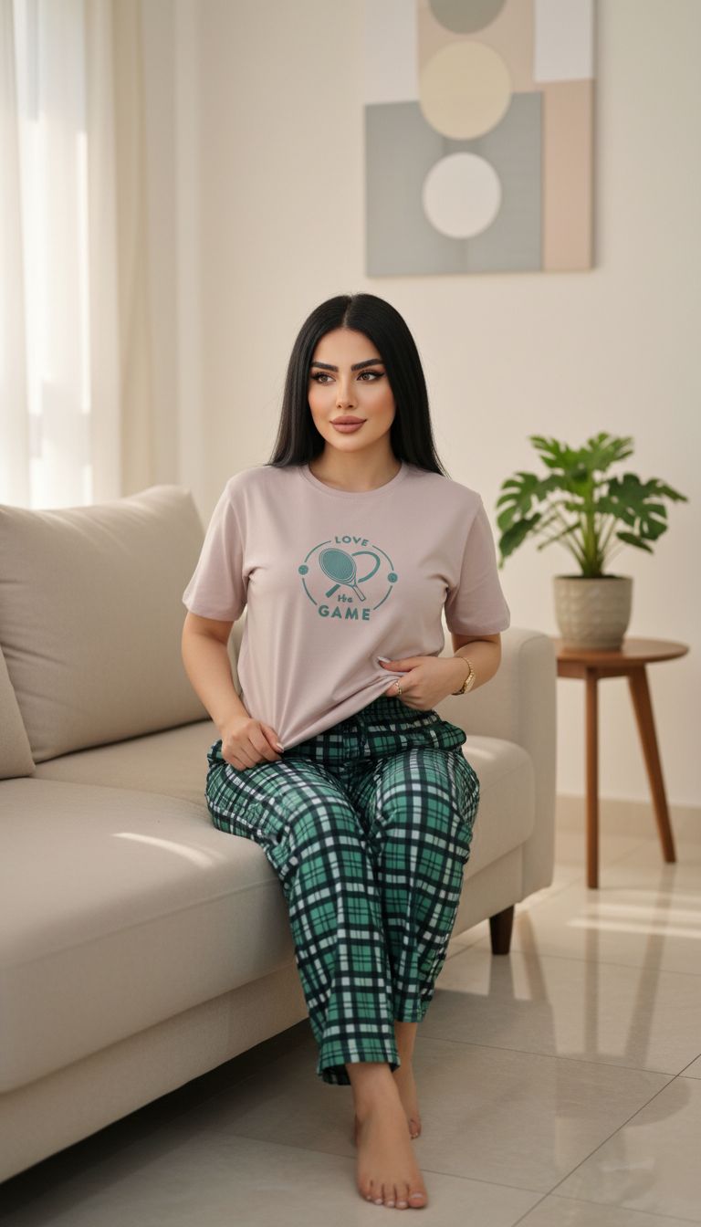 تیشرت لانگ و شلوار بگ طرحدار زنانه جنس نخ پنبه برند شیکو